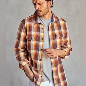 Outerknown Blanket Shirt NWT Brown and Yellow- Dark Roast Nostalgic Plaid